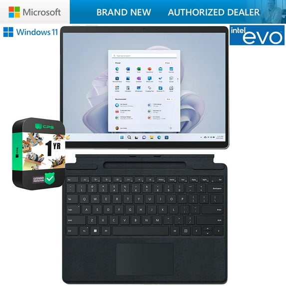 Microsoft QIL-00001 Surface Pro 9 13" Touch Tablet, Intel i7, 16GB/256GB, Platinum Bundle with Microsoft Surface Pro Signature Mechanical Keyboard, Black and 1 YR CPS Enhanced Protection Pack