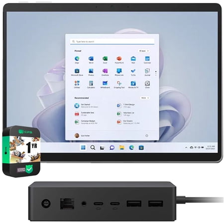 Microsoft QKI-00001 Surface Pro 9 13" Touch Tablet, Intel i7, 16GB/1TB, Platinum Bundle with Microsoft Surface Dock 2 and 1 YR CPS Enhanced Protection Pack
