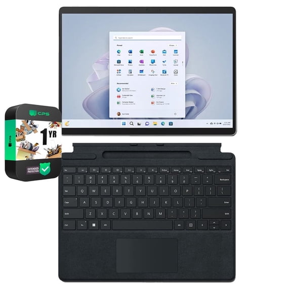 Microsoft QKI-00001 Surface Pro 9 13" Touch Tablet, Intel i7, 16GB/1TB, Platinum Bundle with Microsoft Surface Pro Signature Mechanical Keyboard, Black and 1 YR CPS Enhanced Protection Pack