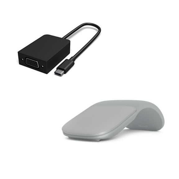 Microsoft Surface Arc Touch Mouse Platinum + Surface USB-C to VGA Adapter Black - Bluetooth Connectivity - Ultra-slim & lightweight - Innovative full scroll plane - Allows you to share photos and v...
