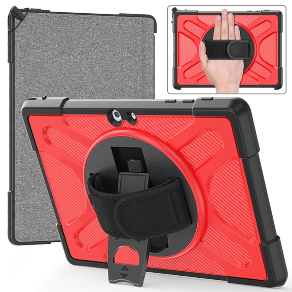 for Microsoft Surface Go 3 Case 2021, Surface Go 2 Case 2020, Surface Go Case 2018 Shockproof Heavy Duty Protection Hybrid with Kickstand, with Hand Strap, Compatible with Surface,Red