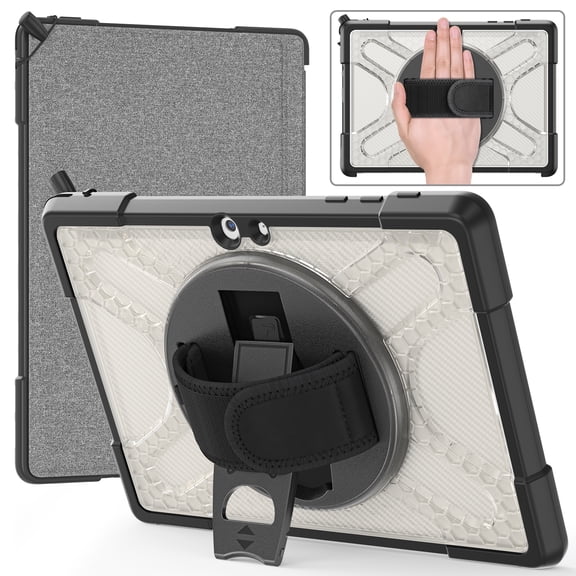 for Microsoft Surface Go 3 Case 2021, Surface Go 2 Case 2020, Surface Go Case 2018 Shockproof Heavy Duty Protection Hybrid with Kickstand, with Hand Strap, Compatible with Surface,Clear