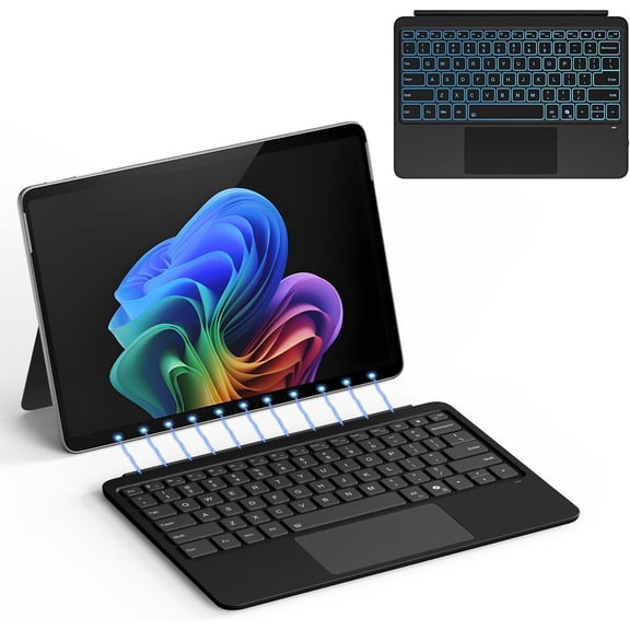 for Microsoft Surface Pro 12 inch Keyboard (2025 Model), Bluetooth Wireless Magnetic Type Cover with 7-Color Backlit & Multi-Touch Touchpad, Ultra-Slim Rechargeable, Black