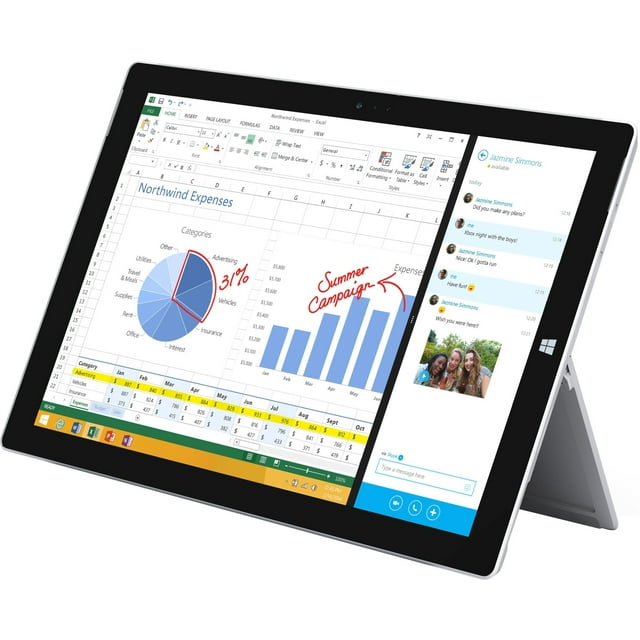 Microsoft Surface Pro 3 Tablet, 12", Core i5 4th Gen i5-4300U Dual-core (2 Core) 1.90 GHz, 4 GB RAM, 128 GB SSD, Windows 10 64-bit, Silver