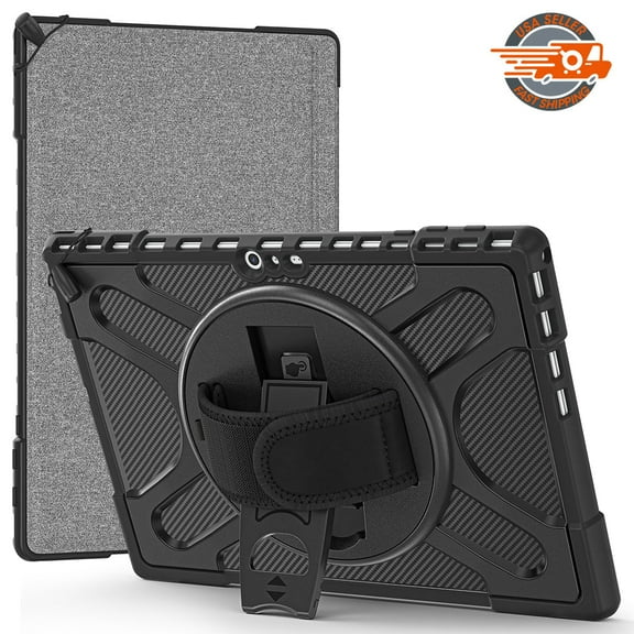 Microsoft Surface Pro 4 / 5 / 6 / 7 Case 12.3 inch AMZER TUFFEN Shockproof Rugged Case for Surface Pro 4 / 5 / 6 / 7 with Rotating Hand Strap & Kickstand - Black