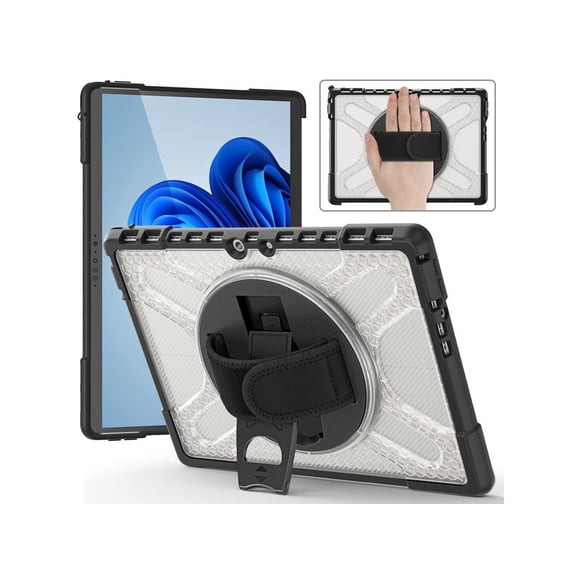 Microsoft Surface Pro 8 13 inch 2021 Case, Protective Rugged Cover with Pen Holder / Hand Strap / Rotating Kickstand Compatible with Type Cover Keyboard
