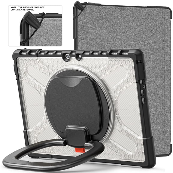 Microsoft Surface Pro 8 Case 13.0-inch, Heavy Duty Rugged Shockproof Case with 360 Degree Kickstand & Hand Strap, Compatible with Type Cover Keyboard - Clear