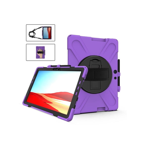 Microsoft Surface Pro X 13 inch Case Shockproof Protective Cover with Pen Holder Hand Strap Rotating Kickstand and Shoulder Strap