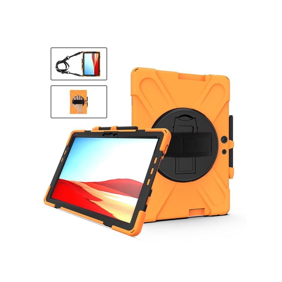 Microsoft Surface Pro X 13 inch Case Shockproof Protective Cover with Pen Holder Hand Strap Rotating Kickstand and Shoulder Strap
