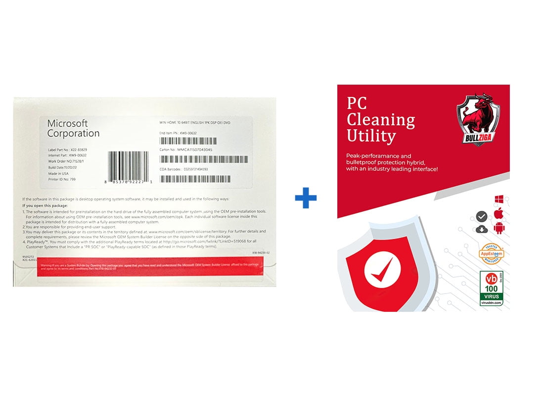 Microsoft Windows 10 Home with Free BullZIGA PC Cleaning Utility 1-Year ...