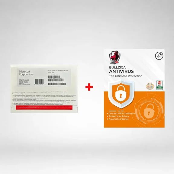 Microsoft Windows 10 Pro with Free BullZIGA Antivirus 1 Year | 1 Device