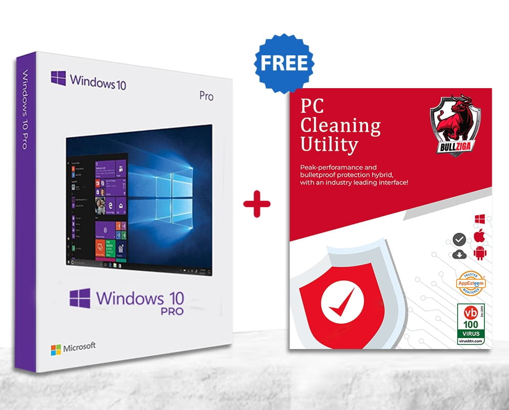 Microsoft Windows 10 Pro with Free BullZIGA PC Cleaning Utility 1Year 1Device (Windows/Mac