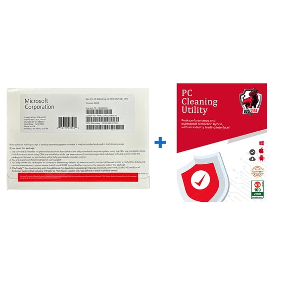 Microsoft Windows 10 Pro with Free BullZIGA PC Cleaning Utility 1-Year | 1-Device  (Windows/Mac OS/Android/iOS)