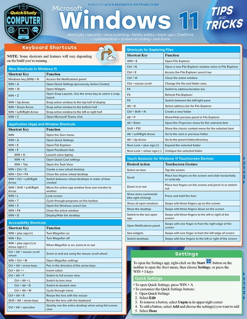 Microsoft Windows 11 - Tips & Tricks : QuickStudy Laminated Computer ...
