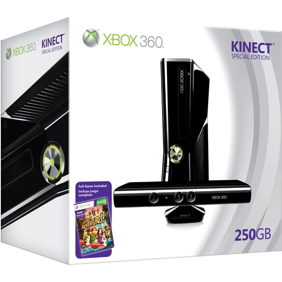 Restored Microsoft Xbox 360 250GB with Kinect Holiday Value Bundle, Black