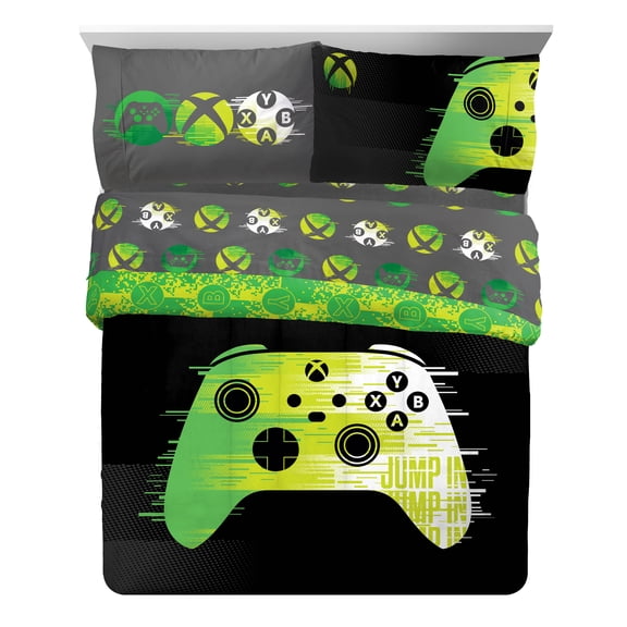 Microsoft Xbox Green & Black 7 Piece Full Bed Set w/ Sham, 100% Microfiber