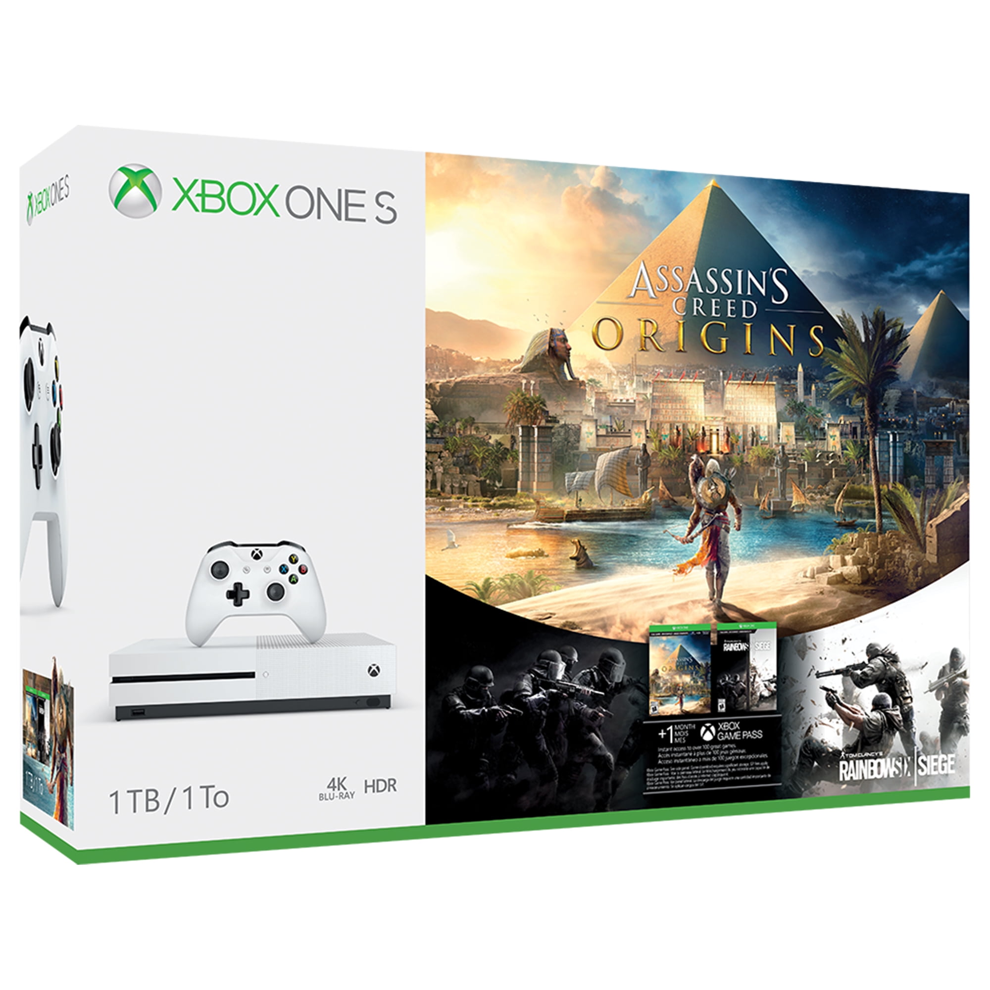 Microsoft 23C-00001 Xbox One S Minecraft Limited Edition 1TB Gaming Console  with 2 Controller Included with Assassin's Creed- Origins BOLT AXTION  Bundle Like New 