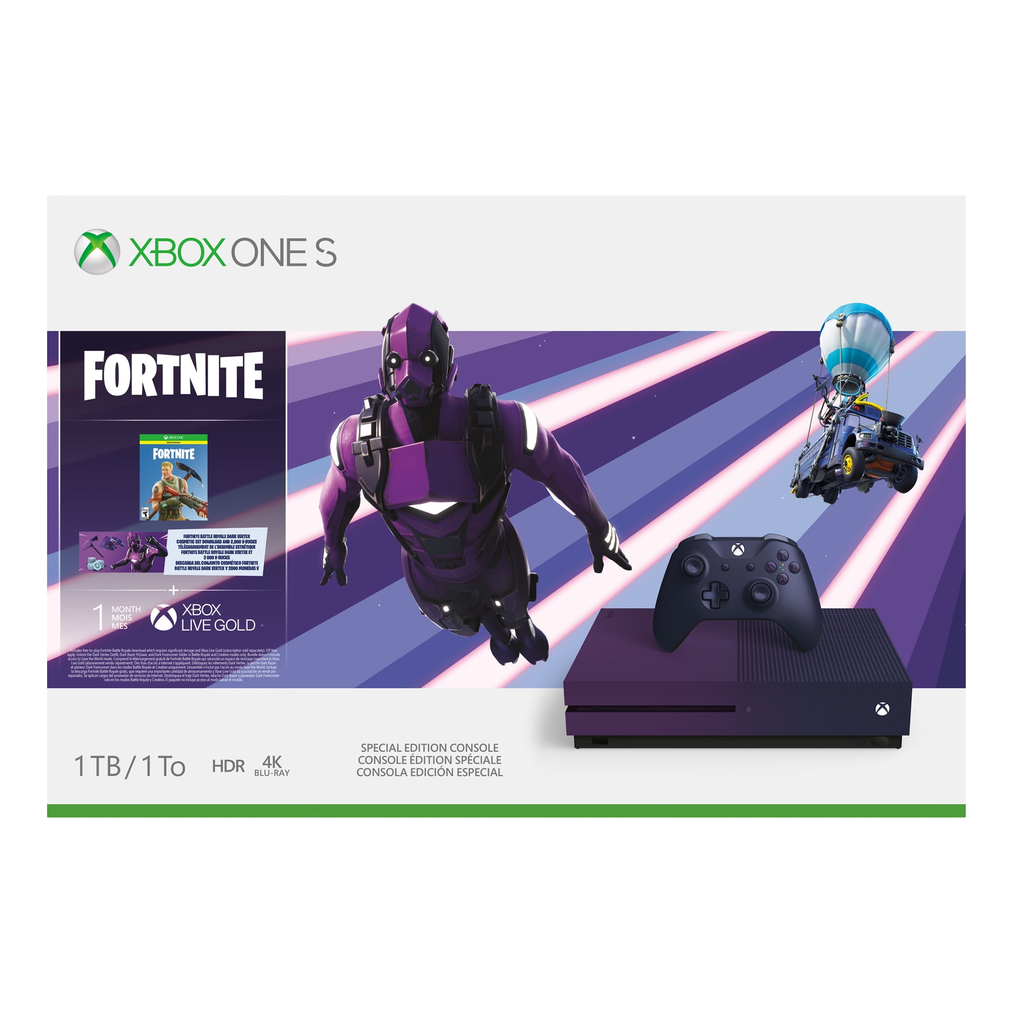  Xbox One S All Digital Edition Console Bundle w/Fortnite  exclusive - Downloads for Minecraft, SOT, & Fornite Battle Royale - 1TB  Hard Drive Capacity - Enjoy disc-free gaming - Includes 1