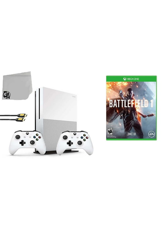 Microsoft Xbox One S 500GB Gaming Console White 2 Controller Included with Battlefield 1 BOLT AXTION Bundle Like New