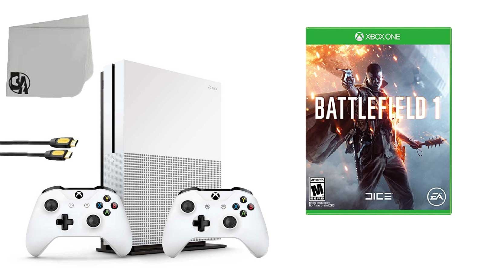 Microsoft Xbox One S 500GB Gaming Console White 2 Controller Included with  Battlefield 1 BOLT AXTION Bundle Used 