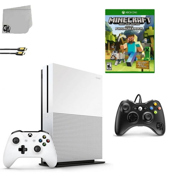 Pre-Owned Microsoft Xbox One S 500GB Gaming Console White 2 Controller Included with Minecraft BOLT AXTION Bundle Used