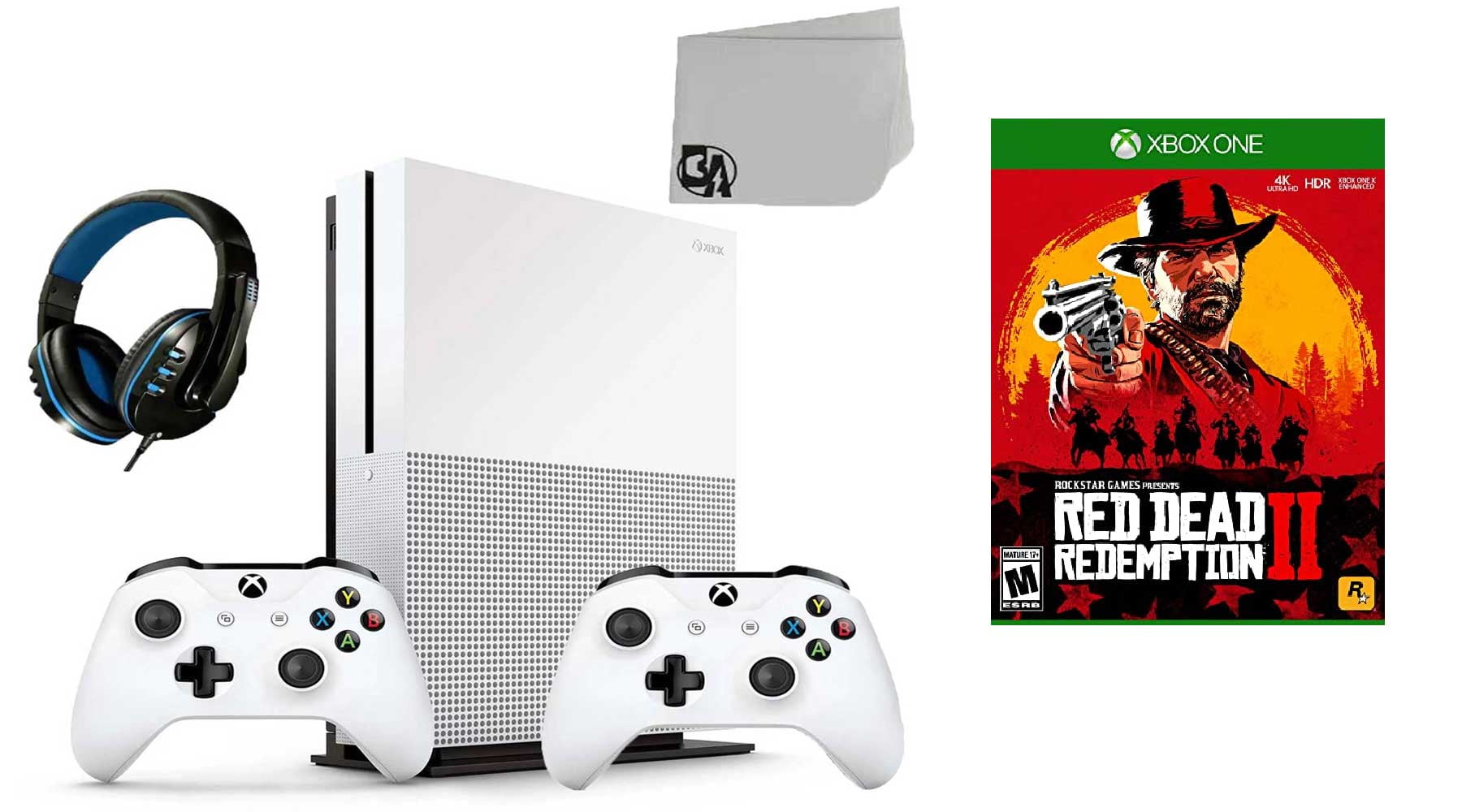 Microsoft Xbox One S 500GB Gaming Console White 2 Controller Included with  Red Dead Redemption 2 BOLT AXTION Bundle Like New
