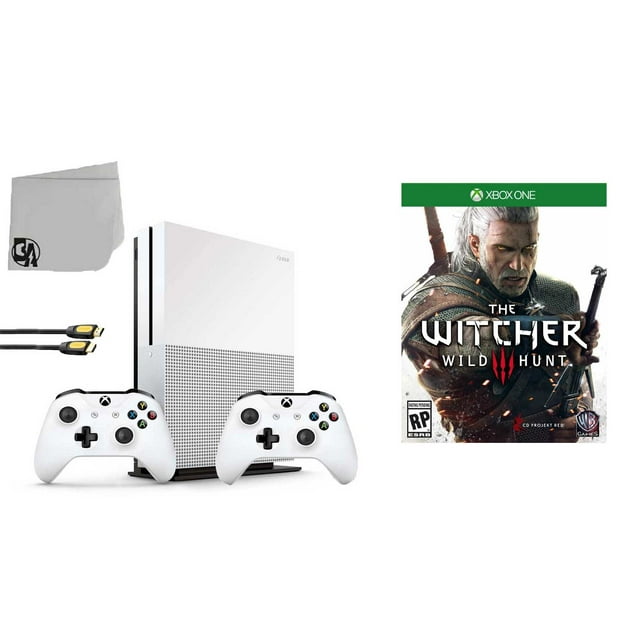 Microsoft Xbox One S 500GB Gaming Console White 2 Controller Included with The Witcher 3 Wild