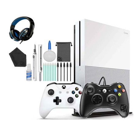 Microsoft Xbox One S 500GB Gaming Console White with 2 Controller Headset Cleaning Kit