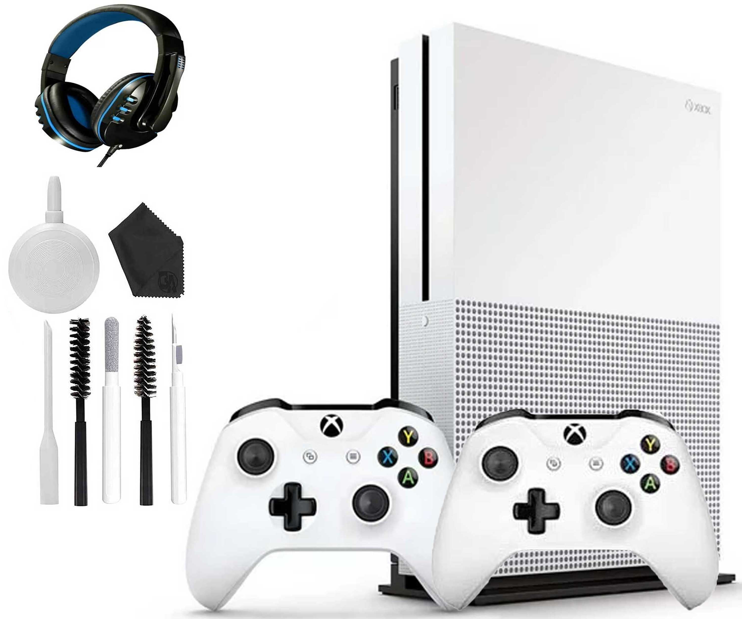 Microsoft Xbox One S 500GB Gaming Console White with 2 Controller Headset  Cleaning Kit