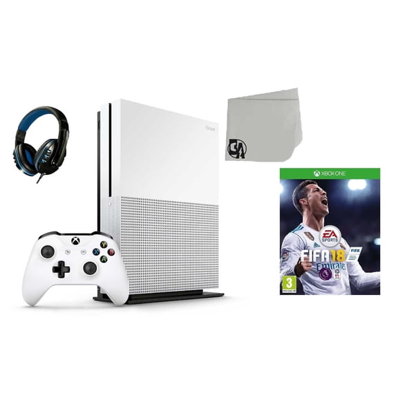 Pre-Owned Microsoft Xbox One S 500GB Gaming Console White with FIFA 18 BOLT AXTION Bundle Used
