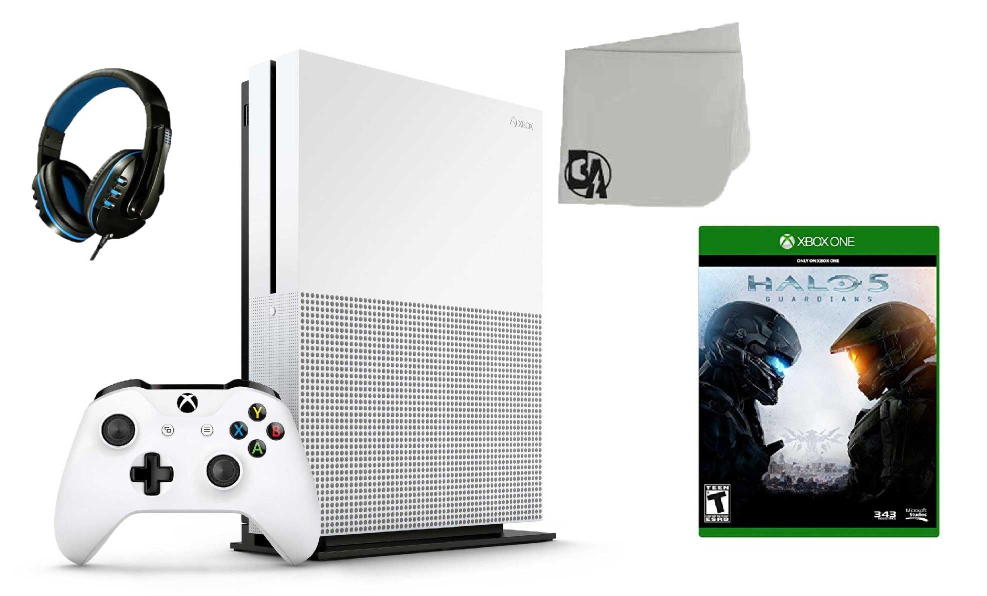 Microsoft Xbox One S 500GB Gaming Console White with Halo 5- Guardians BOLT  AXTION Bundle Used