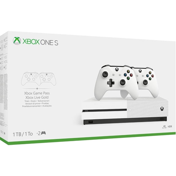 Pre-Owned Microsoft. Xbox One S, Console, 1TB with 2 Controllers, 4K Ultra HD, White, 3