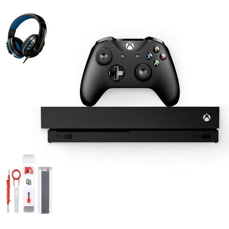 Microsoft Xbox One X 1TB, 4K Ultra HD Black with BOLT AXTION Cleaning Kit Headset Bundle