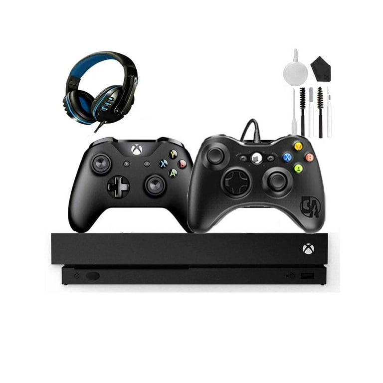 Xbox one console with controllers and outlet headset