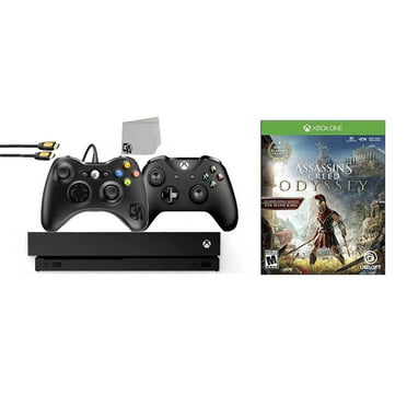 Pre-Owned Microsoft Xbox One X 1TB Gaming Console Black with 2 Controller Included with Assassin's Creed- Odyssey BOLT AXTION Bundle