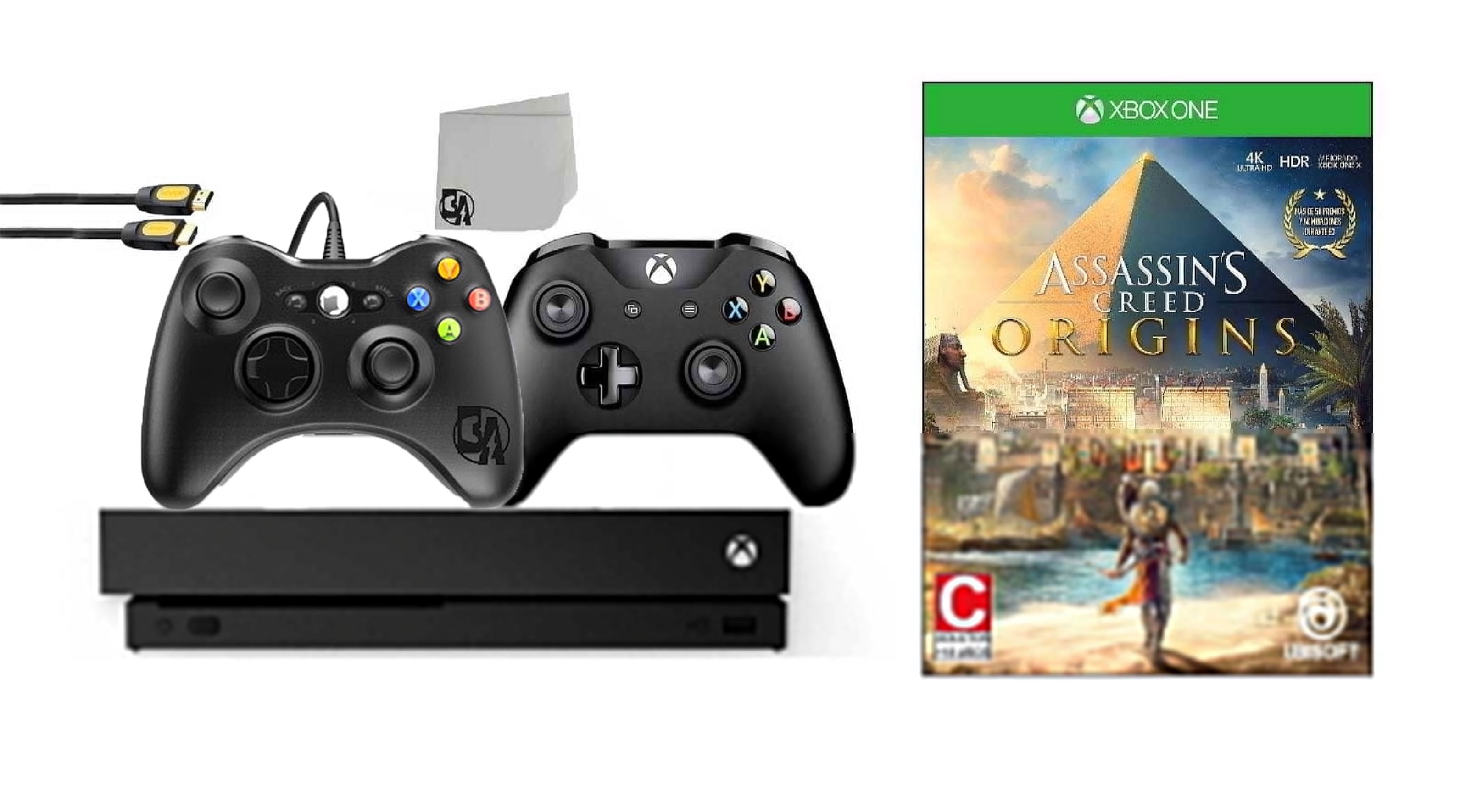 Pre-Owned Microsoft Xbox One X 1TB Gaming Console Black with 2 Controller Included with Assassin's Creed- Origins BOLT AXTION Bundle Used
