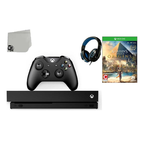 Pre-Owned Microsoft Xbox One X 1TB Gaming Console Black with Assassin's Creed- Origins BOLT AXTION Bundle Used