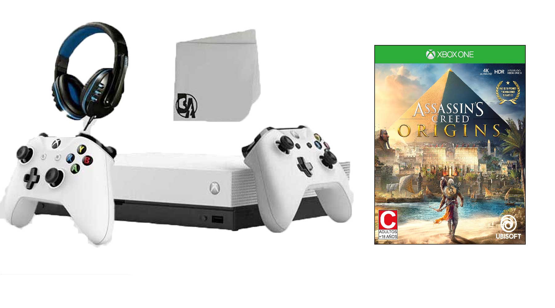 Microsoft Xbox One X 1TB Gaming Console White with 2 Controller Included  with Assassin's Creed-Origins BOLT AXTION Bundle Used