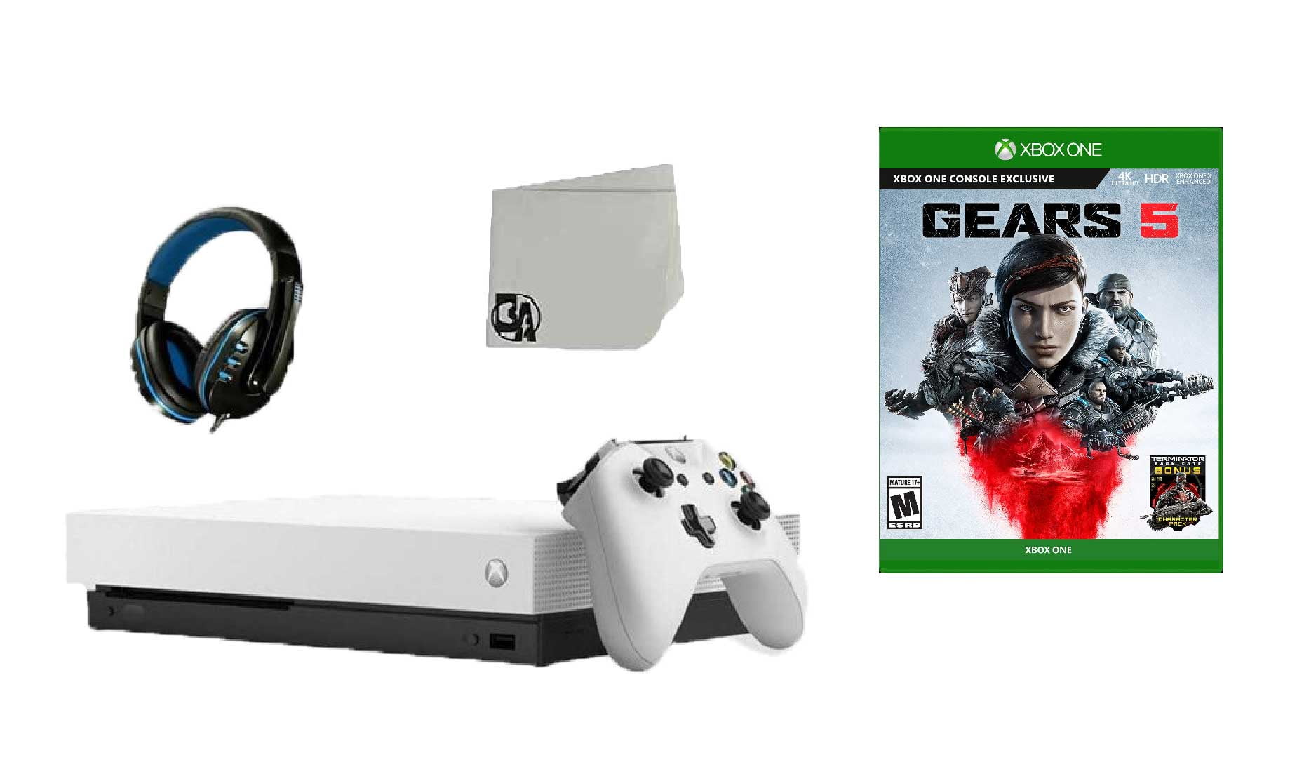 Microsoft Xbox One X 1TB Gaming Console White with Gears 5 BOLT AXTION  Bundle Used