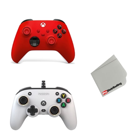Microsoft Xbox Series Pulse Red Wireless Controller and Nacon PRO Compact White Controller Bundle
