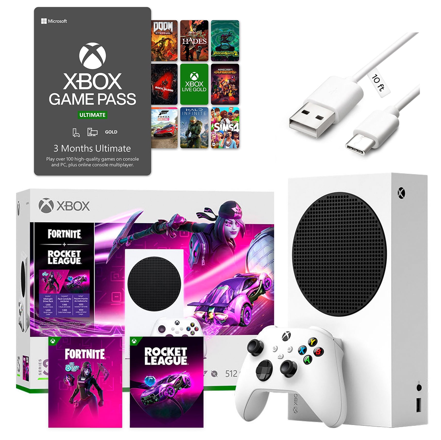 Microsoft Xbox Series S Fortnite & Rocket League Bundle, Xbox 3 Month Game  Pass Ultimate with Mazepoly Accessory