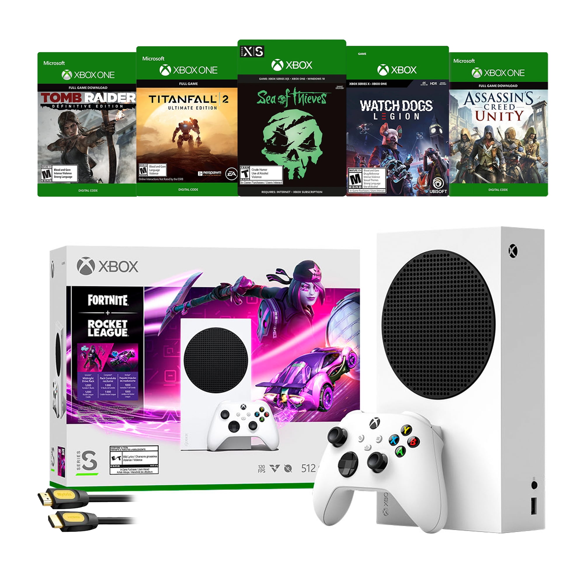 Microsoft Xbox Series S Fortnite & Rocket League Midnight Drive Pack Bundle  with Call of Duty: Black Ops Cold War Full Game and Mytrix Chat Headset 
