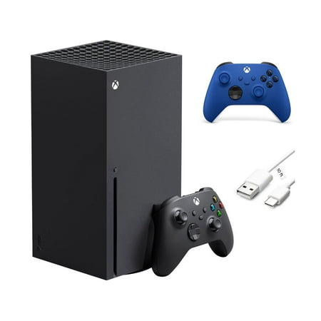 Microsoft Xbox Series X 2 Controllers Gaming Bundle, Xbox Series X 1TB Console, Shock Blue and Black Xbox Wireless Controllers, with Mazepoly Accessories