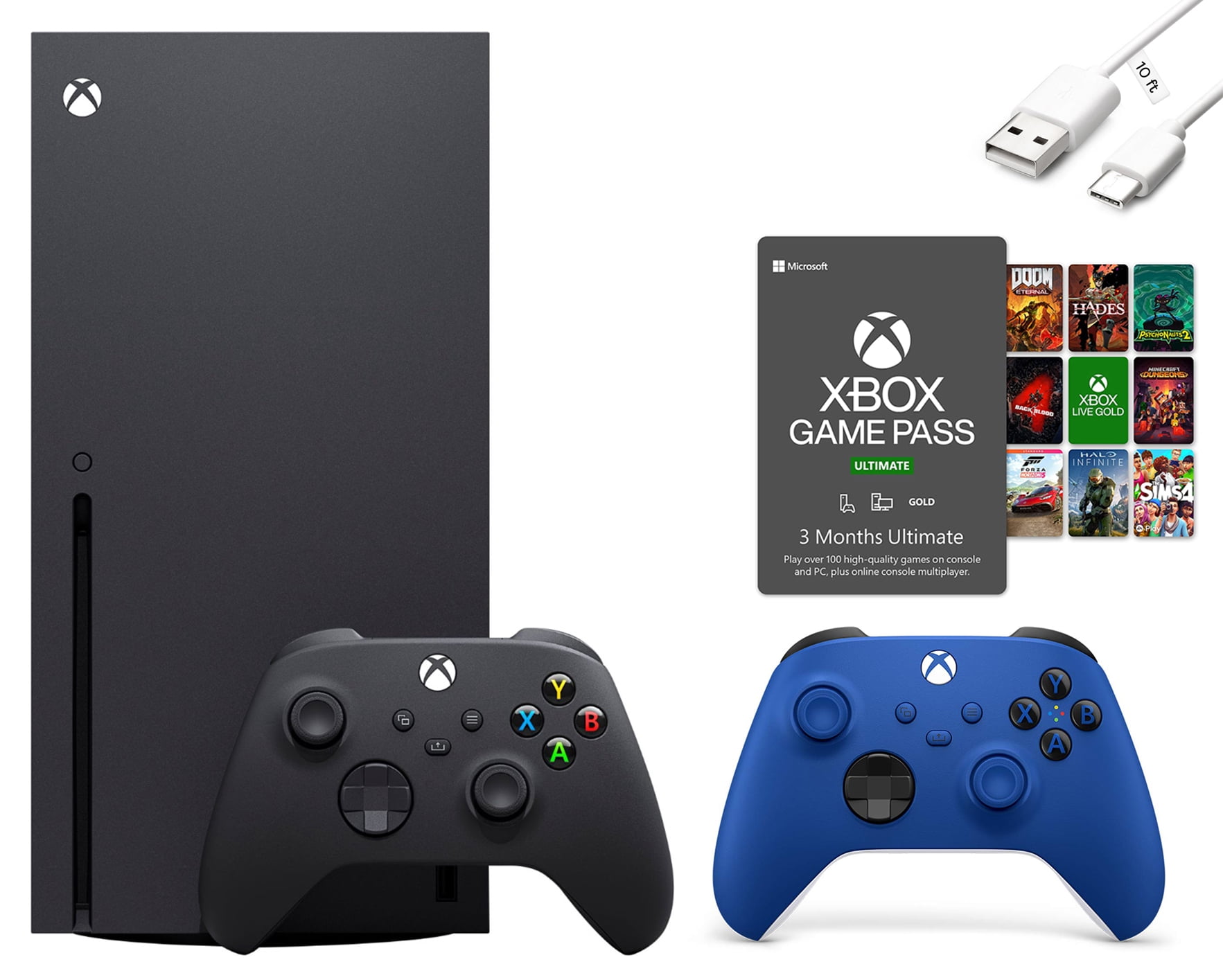 Microsoft Xbox Series X Bundle, Two Xbox Wireless Controllers, Xbox 3 Month Game Pass Ultimate with Mazepoly Accessories