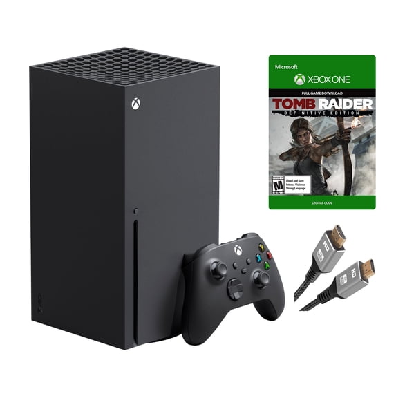 Microsoft Xbox Series X–Gaming Console System- 1TB SSD Black X Version with Disc Drive Bundle with Tomb Raider Full Game and MTC20 High Speed HDMI Cable