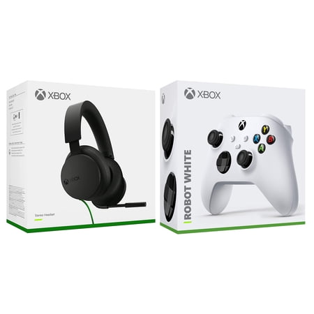 Microsoft Xbox Stereo Wired Headset and Wireless Controller Bundle - Robot White