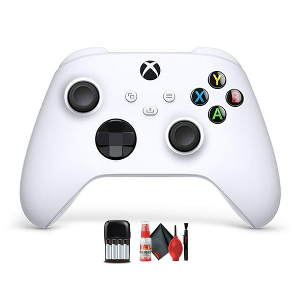 Microsoft Xbox White Controller Bundle with Rechargeable Batteries, Cleaning Kit
