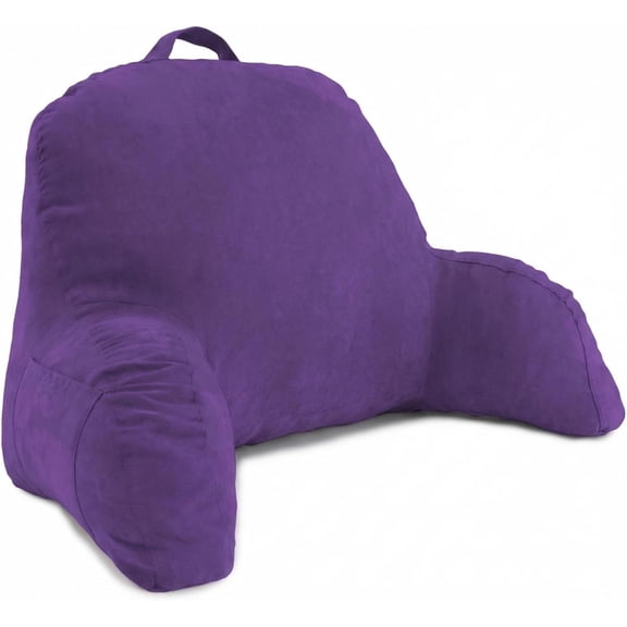 Microsuede Bed Rest - Reading and Bedrest Lounger - Sitting Supprt Pillow - Soft But Firmly Stuffed Fiberfill - Backrest Pillow With Arms, Light Purple