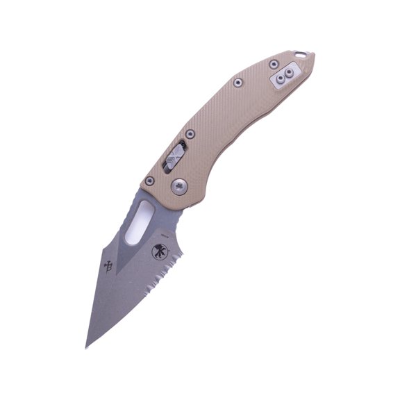 Microtech Stitch Ram-Lok Apocalyptic Fluted G-10 Cover Part Serrate 3.71in Folding Knife, Tan