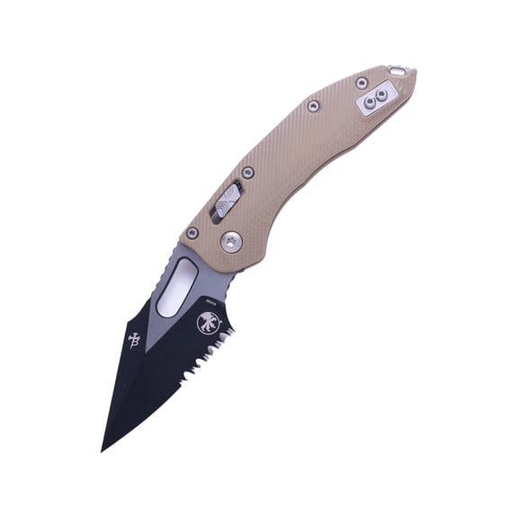 Microtech Stitch - Ram-Lok S/E Fluted G-10 Partial Serrated 3.71in Folding Knife, Tan